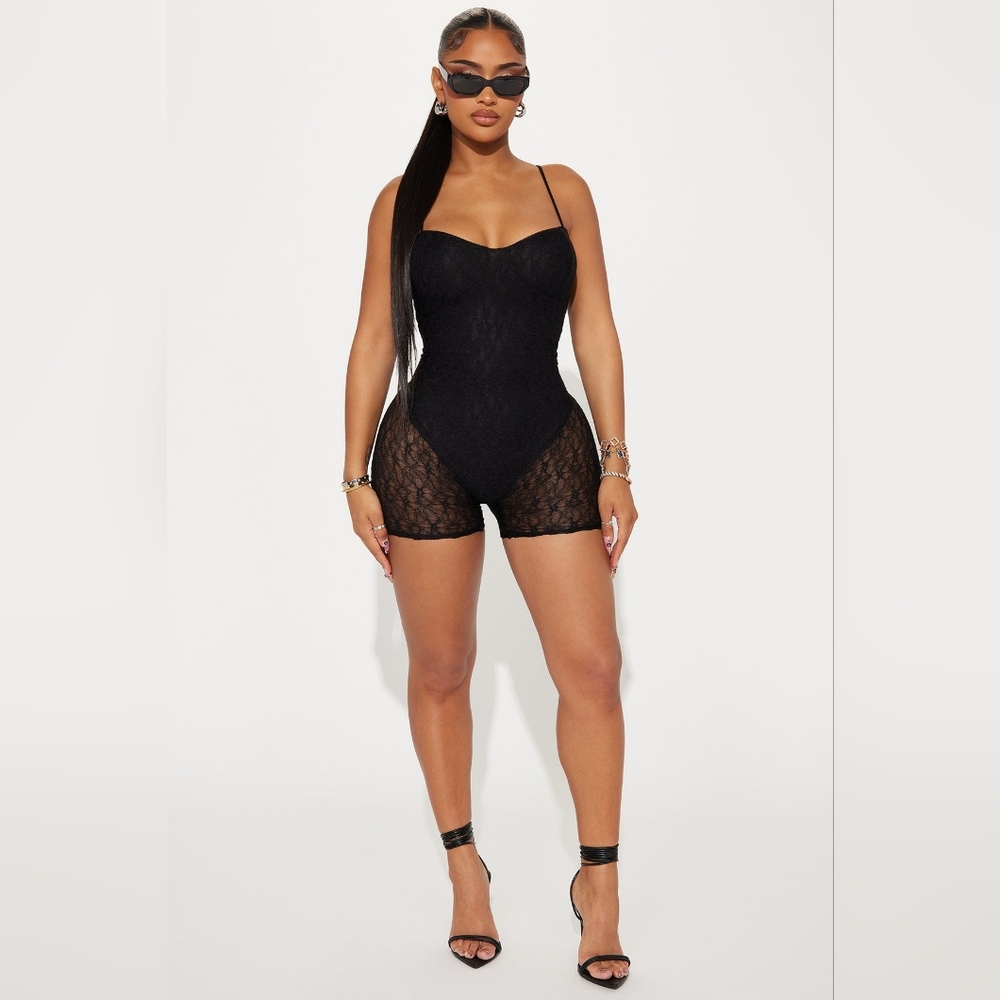 Fashion Nova Black Lace Halter Romper